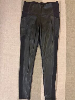 Athleta Black Faux Leather-Panel High-Rise Leggings
